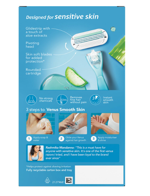 Gillette Venus Smooth Hair Removal Razor for Women with Aloe Vera, 1 Pc - Image 2