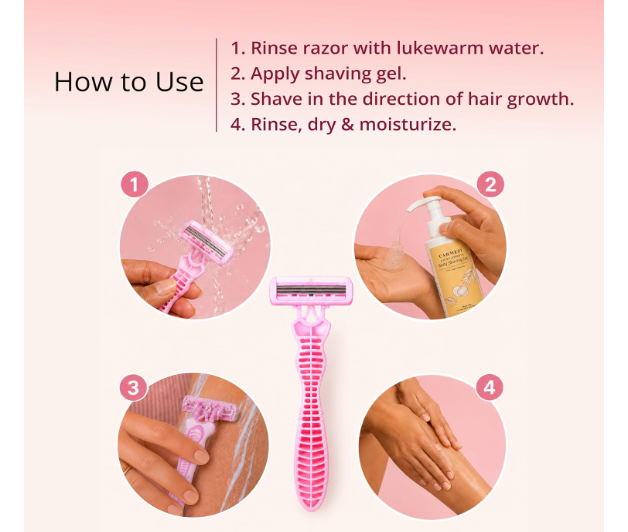 Carmesi Disposable Body Razors for Women - Pack of 5 | Aloe Vera & Vitamin E Moisture Strip For Smooth & Painless Hair Removal | Slip-Proof Rubber Grip | Safe, Hygienic & Economical - Image 2