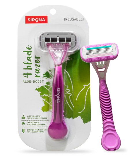 Sirona Reusable Hair Removal Razor for Women (Pack of 1) with Aloe Boost, Shaving Razor