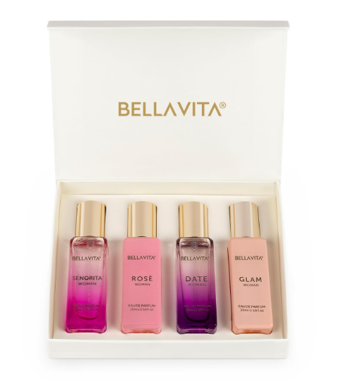 Bella Vita Luxury | Perfume Gift Set for Women 4x20ml | Gifts for Woman | Perfume for Woman | Date, Senorita, Glam, Rose Long Lasting EDP | Floral & Fruity Premium Fragrance