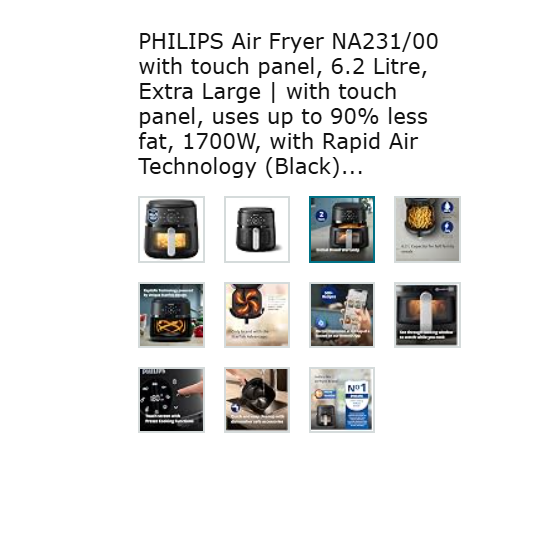PHILIPS Air Fryer NA231/00 with touch panel, 6.2 Litre, Extra Large - Image 2