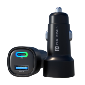 Portronics 80W Dual Output Fast Car Charger with Type-C PD & USB, LED Indicator, Charging Adapter Compatible with Cars for iPhone & Android Smartphone, Smartwatch, Earbud, Power Bank (Black)