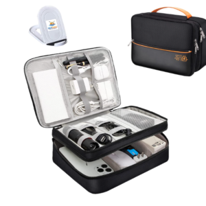 Seagull flight of fashion Nylon Double Layer Electronic Gadget Organizer Case, Cable Organizer Professional Bag For Accessories With Mobile Stand - 27 X 20 X 9 Cm - Black - Model 2