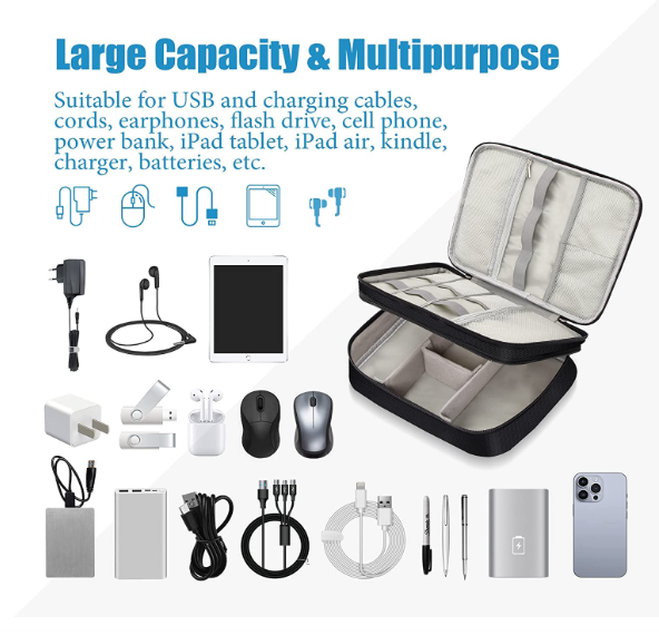 Seagull flight of fashion Nylon Double Layer Electronic Gadget Organizer Case, Cable Organizer Professional Bag For Accessories With Mobile Stand - 27 X 20 X 9 Cm - Black - Model 2 - Image 2