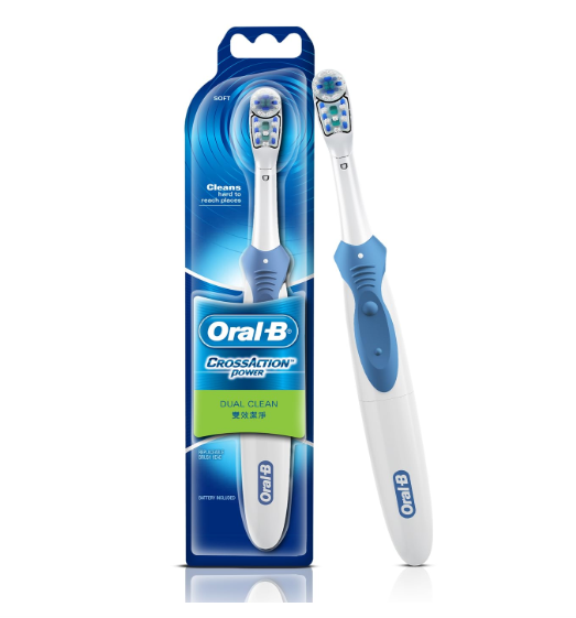 ral B Cross Action AA Battery Electric Toothbrush for Adults, 90 Day Battery, 2 Year Warranty by Oral-B, IPX7 Water Resistant, Soft Crisscross Bristles (Blue, 1)