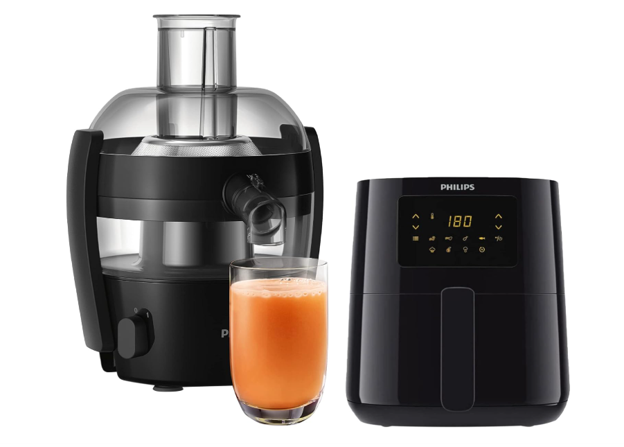 PHILIPS Digital Air Fryer HD9252/90 with Touch Panel, 4.1 Liter, with Rapid Air Technology (Black), Large & Viva Collection HR1832/00 1.5-Litre 500-Watt Juicer (Ink Black)
