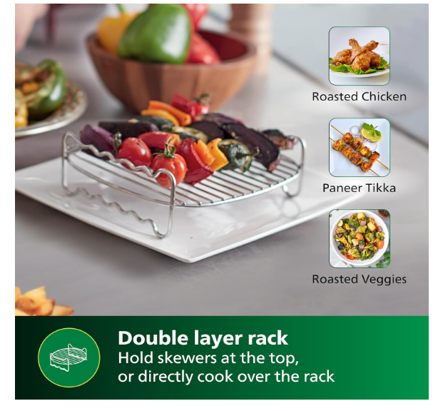 Philips Airfryer Party Sizzler Kit with Double layer grill rack, skewers, HD9820/01, Compatible with Extra Large Airfryer - Image 2
