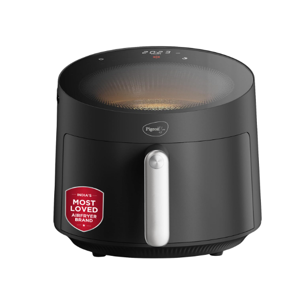 Pigeon By Stovekraft STELLAR Air Fryer Large 5.5L | 1500W BLADELESS Airfryer | Unique See Through Top View Glass | 360 Airwhirl Technology | Digital Touchscreen | 8 PRESETS Menu | Shake Feature, Black