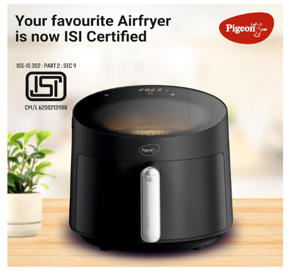 Pigeon By Stovekraft STELLAR Air Fryer Large 5.5L | 1500W BLADELESS Airfryer | Unique See Through Top View Glass | 360 Airwhirl Technology | Digital Touchscreen | 8 PRESETS Menu | Shake Feature, Black - Image 2