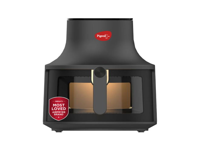 Pigeon By Stovekraft Orbitron 6.5L Airfryer Steamer | 1500 Watts | Glass Window | Non Stick Basket | Digital Touch Control | 11 Preset Menu, Black