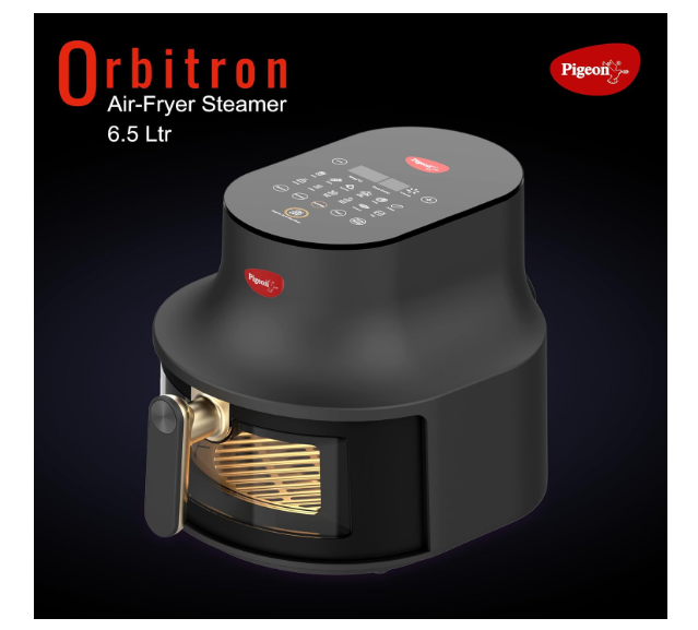 Pigeon By Stovekraft Orbitron 6.5L Airfryer Steamer | 1500 Watts | Glass Window | Non Stick Basket | Digital Touch Control | 11 Preset Menu, Black - Image 2