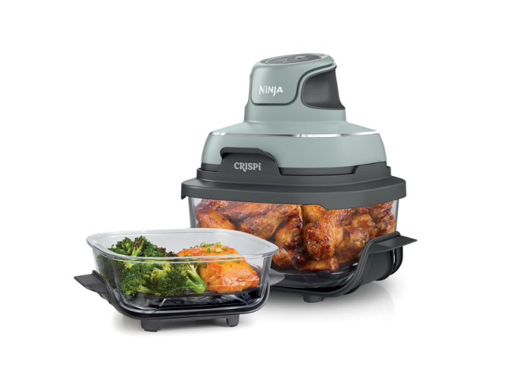 Ninja Crispi 1700W CleanCrisp Glass Air Fryer | 1.4L & 3.8L containers, Microwave, Freezer and Dishwasher Safe, Non-Toxic Glass Portable Cooking System, with free Blast - Powerful Portable Blender
