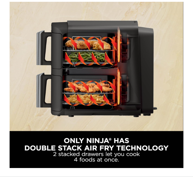 Ninja Double Stack Dual Zone Digital Air Fryer SL300IN | 2470W| Cook 4 Foods at Once |7.6L Family Size Vertical Design | 6 Cooking Functions | Oil-Free Fryer | Black - Image 2