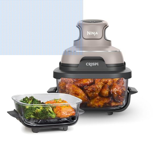 Ninja Crispi Air Fryer, Microwave, Freezer and Dishwasher Safe, Portable Non-Toxic Glass Cooking System, 1.5L Capacity Glass Container and 6 Cups Including