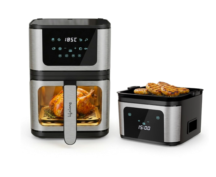 Lifelong BRIK 2-in-1 Air Fryer & Grill | 1350W, 8 Preset Menus | 4.2L See-Through Basket | Detachable Flip Design for Air Fry & Grilling | Use Little to No Oil, 360° Rapid Air Circulation |Touch Panel