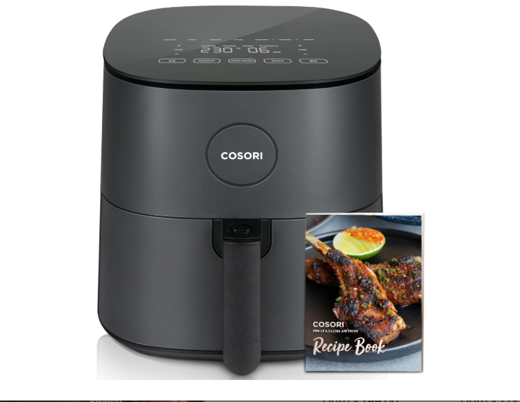 COSORI Air Fryer for home 4.7 Liter, 1500W Fast Cooking, 9 Preset Menu, 30 Recipes Cookbook, Grill, Broil, Roast, Toast, Bake, Reheat, Defrost, Digital Touch Panel, 75~230℃, Quiet, L501 Grey