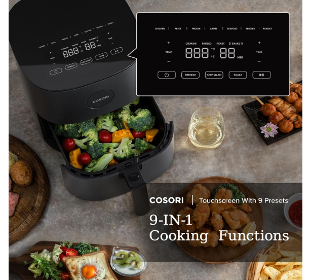 COSORI Air Fryer for home 4.7 Liter, 1500W Fast Cooking, 9 Preset Menu, 30 Recipes Cookbook, Grill, Broil, Roast, Toast, Bake, Reheat, Defrost, Digital Touch Panel, 75~230℃, Quiet, L501 Grey - Image 2