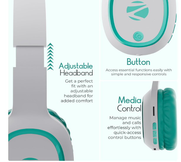 Zebronics Thunder (2026 Upgrade) Wireless Headphones, BT v6.0, True 60 hrs Playback, 40mm Drivers, ENC, Gaming Mode, Dual Pairing, AUX & microSD, Rapid Charging, Call Function (Sea Green) - Image 2