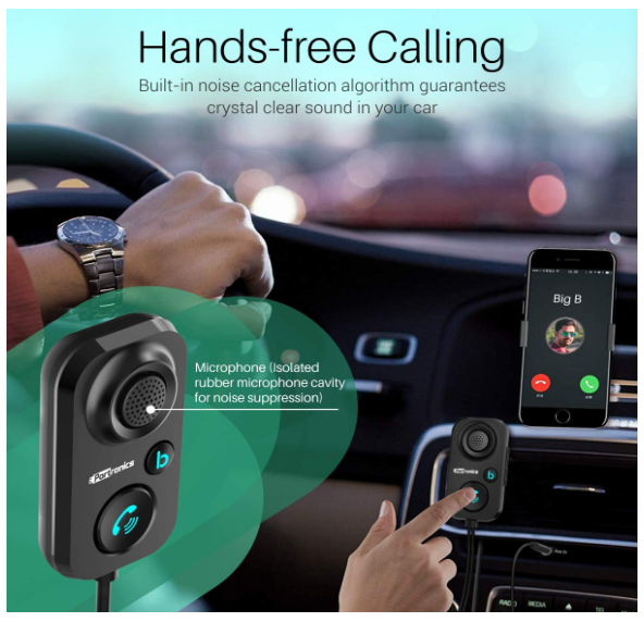 Portronics AUTO 12 in-Car Bluetooth Receiver for Handsfree Calling, Music System, Supports All Smartphones (Black) - Image 2