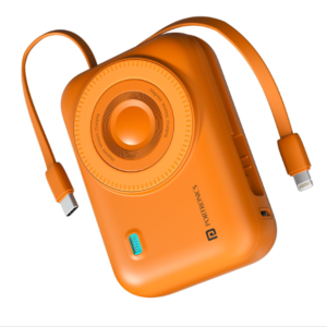 Portronics Power Shutter 20000mAh 15W Magnetic Wireless Fast Charging Powerbank with in-Built Type C & 8 Pin Cable, 22.5W Type C PD Output, Type C Bidirectional Port, LED Display (Orange)