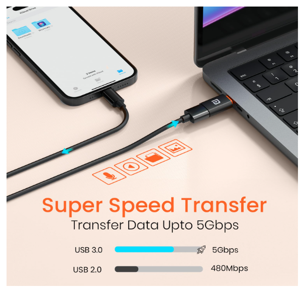 Portronics Bridge Y USB 3.0 to Type C OTG Adaptor, 10Gbps High Speed Data Transfer, Thunderbolt to USB Adapter, Compatible for All Type C Devices, Smartphone, Laptops, Tablets, Chargers, MacBook - Image 2
