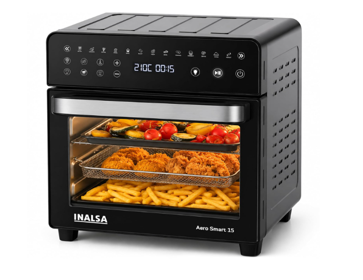 INALSA Air Fryer Oven 1700W|15L Large Capacity|Stainless Steel Interior|Non-Toxic Cooking|14-in-1 Functions,Fry,Bake,Grill,Dehydrate,Roast& Reheat|Rotisserie&Convection|Oil-Free Cooking,Aero Smart 15