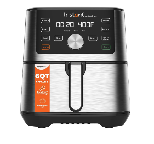 Instant Vortex Plus 6L Air Fryer, 6-in-1 with 360° EvenCrisp Technology, Touch Control Panel, Uses 95% Less Oil, Air Fry, Roast, Grill, Bake, Reheat & Dehydrate, 1500W, PFOA-Free & BPA-Free