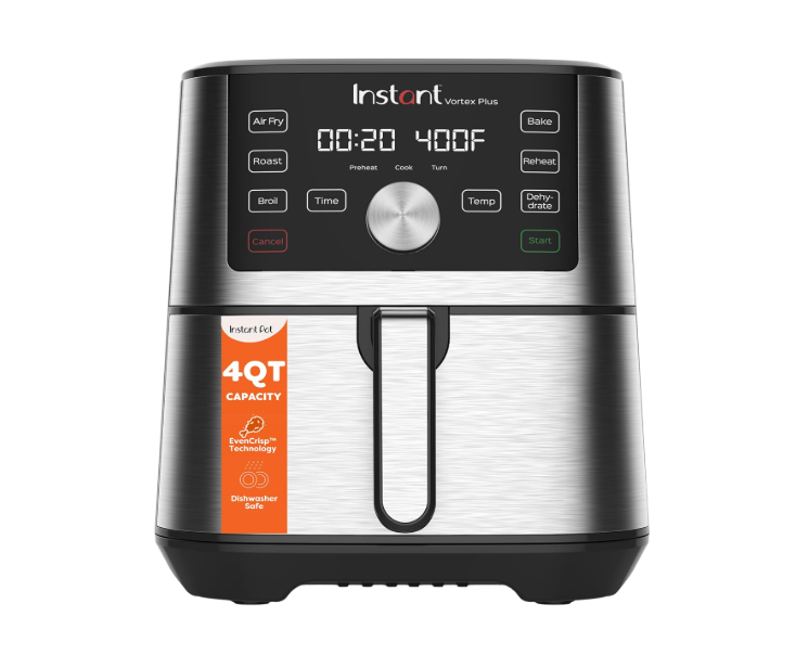 Instant Pot Vortex Plus 4QT Air Fryer, Custom Program Options, 6-in-1 Functions Crisps, Broils, Roasts, Dehydrates, Bakes, Reheats, 100+ In-App Recipes, from the Makers of Instant Pot, Stainless Steel