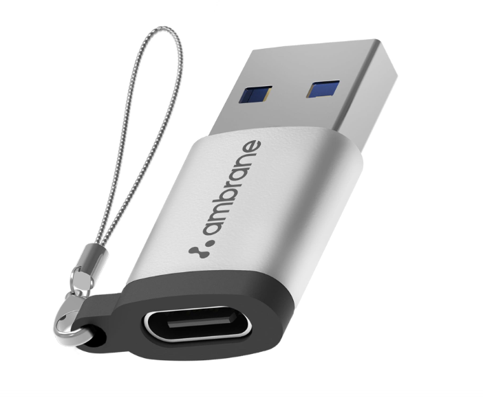 Ambrane USB Type C Female to USB Male OTG Adapter with 5 Gbps High-Speed Data Transfer, Compatible with Laptops, Tablets, Smartphone, Chargers and More Devices (AOTG-A1, Grey)