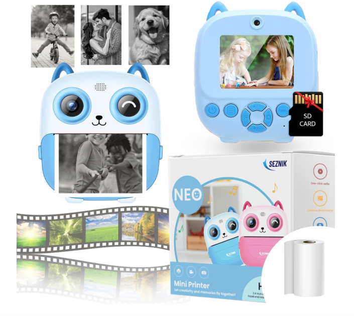SEZNIK Mini Camera Printer, Click Photo Print, Inkless, Bluetooth HD Print, Android, iOS. Instant Print (Neo-Blue)