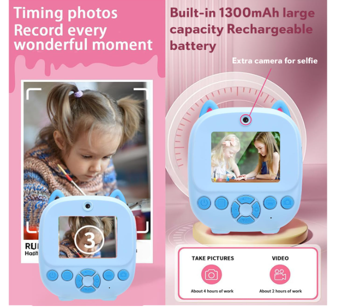 SEZNIK Mini Camera Printer, Click Photo Print, Inkless, Bluetooth HD Print, Android, iOS. Instant Print (Neo-Blue) - Image 2