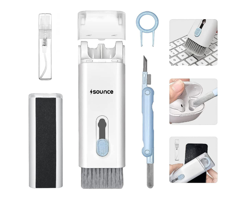 Sounce 7 in 1 Electronic Cleaner Kit, Keyboard Cleaner Kit with Brush, 3 in 1 Cleaning Pen for AirPods Pro, Multifunctional Cleaning Kit for Earphone, Keyboard, Laptop, Phone, PC Monitor (Grey)