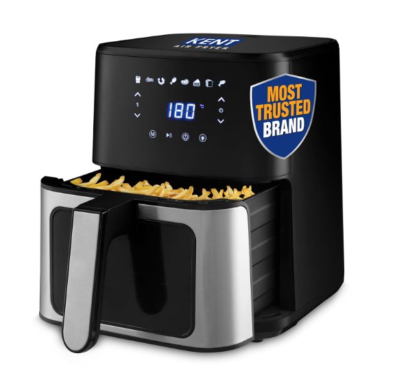 KENT Digital Air Fryer 5L | 1400W | Bake, Grill & Roast | Up to 80% Less Oil Usage | 8 Preset Menu | Rapid Heat Circulation | Digital Display & Touch Control Panel | Glass Window with in built Light