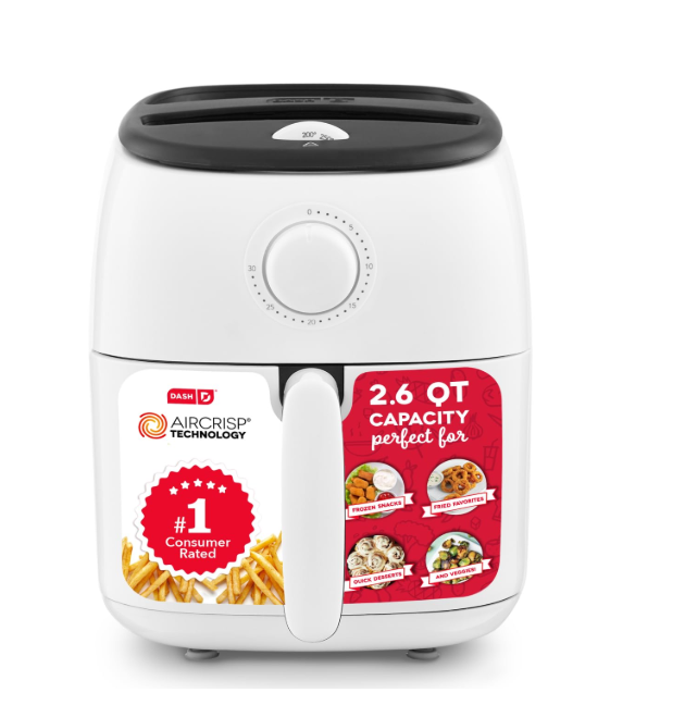 DASH Tasti-Crisp™ Electric Air Fryer, 2.6 Litres, White, Compact Air Fryer for Healthier Food in Minutes, Ideal for Small Spaces, Automatic Shut-Off,
