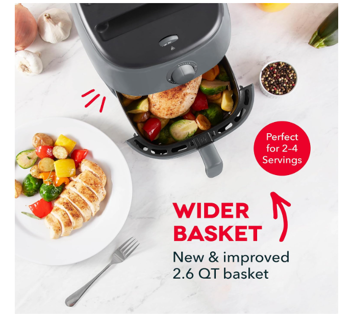 DASH Tasti-Crisp™ Electric Air Fryer Oven, 2.6 Qt., Grey – Compact Air Fryer for Healthier Food in Minutes, Ideal for Small Spaces – Auto Shut Off, Analog, 1000-Watt - Image 2