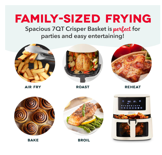 DASH Clear View 7 Quart Digital Air Fryer - Cream - Image 2