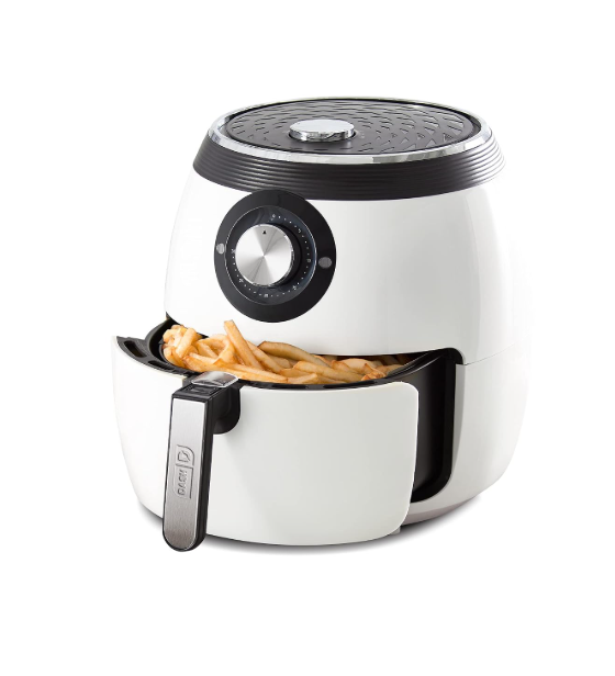 Dash DFAF455GBWH01 Deluxe Electric Air Fryer + Oven Cooker with Temperature Control, Non Stick Fry Basket, Recipe Guide + Auto Shut Off Feature, 6 qt, White