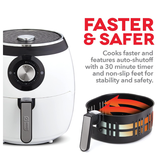 Dash DFAF455GBWH01 Deluxe Electric Air Fryer + Oven Cooker with Temperature Control, Non Stick Fry Basket, Recipe Guide + Auto Shut Off Feature, 6 qt, White - Image 2