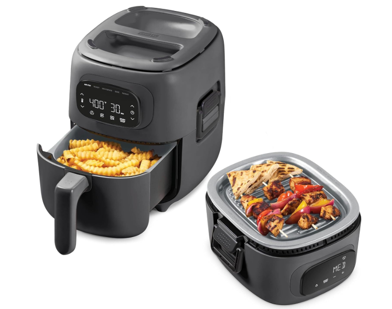 Dash Flip & Fry Digital 2-in-1 Grill + Air Fryer with 5 functions, 3 Qt Capacity, Air fryer & Indoor Grill for fries, wings, burgers and more - Forged Iron