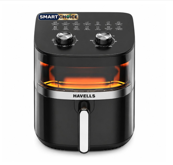 Havells Prolife Stellar Chef Smartchoice Air Fryer 5.5 Ltr|1500 Watts|See Through Window|Aerocrisp Tech: Rapid air circulation in every direction|Non Stick Silicon Coated Basket|2 Year Brand Warranty