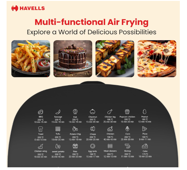 Havells Prolife Stellar Chef Smartchoice Air Fryer 5.5 Ltr|1500 Watts|See Through Window|Aerocrisp Tech: Rapid air circulation in every direction|Non Stick Silicon Coated Basket|2 Year Brand Warranty - Image 2