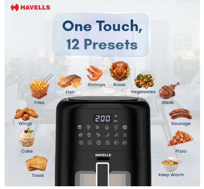 Havells Prolife Vista Digital Air Fryer 4.2 Ltr|1350 Watts|See Through Window|Aerocrisp Tech: Rapid air circulation in every direction|Non Stick Silicon Coated Basket|2Yr Door Step Warranty - Image 2
