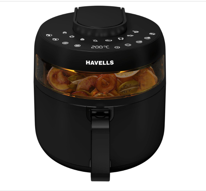 Havells Prolife Crystal Digital Air Fryer 5L, 1500W|D 8 Pre-sets| Aerocrisp Technology with 85% Less Oil Cooking| Dehydrator Mode| Auto-Shutoff|See-Through Window| 2Yr Door Step Warranty by Havells