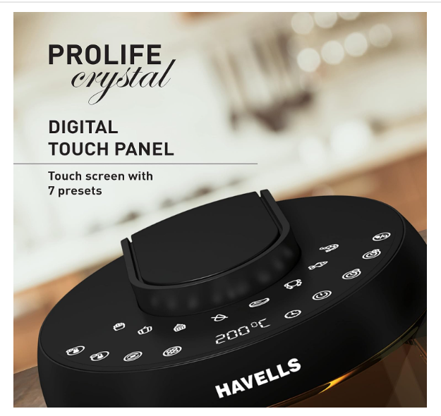 Havells Prolife Crystal Digital Air Fryer 5L, 1500W|D 8 Pre-sets| Aerocrisp Technology with 85% Less Oil Cooking| Dehydrator Mode| Auto-Shutoff|See-Through Window| 2Yr Door Step Warranty by Havells - Image 2