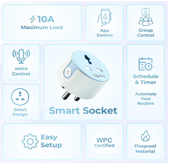 Lifelong Electronics 10A WiFi Smart Power Plug for Home Automation | With App Control, Timer, Voice Control, Scheduling | Smart Plugs Gadget | Electrical Switch Socket | Compatible with Alexa & Google - Image 2