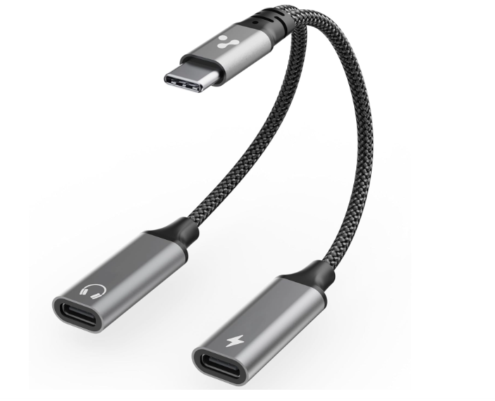 Ambrane 2 in 1 Type C to Type C Audio & Charging Connector, Perfect for Playing Music/Gaming while Charging For All Type C Devices, Android, iPhone 16/15/Plus/Pro/Max, Macbook, Laptop (AOTG-CC1,Black)