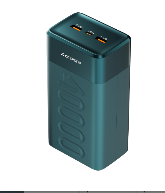 Ambrane Semi Solid Battery Powerbank 40000mAh, New Battery Technology - Extremely Safe with Negligible Fire Risk, 65W Fast Charging - Macbook, Type C Laptop, Mobiles, Other Devices (Stellar 40K,Green)