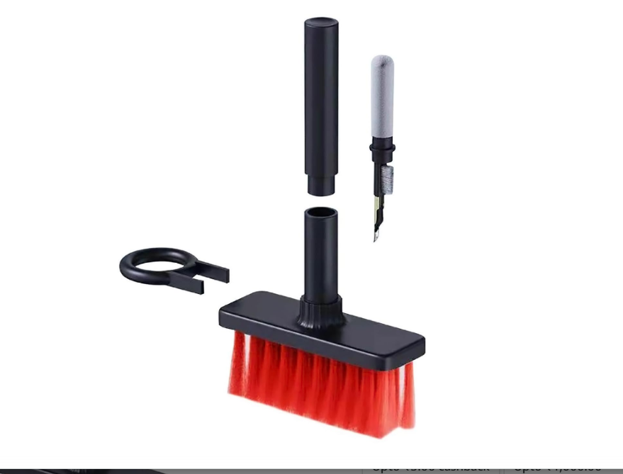 GLUN® 5 in 1 Black Cleaning Brush, Keyboard, TWS, Keycaps, Nylon & Metal, Portable & Desktop-Friendly