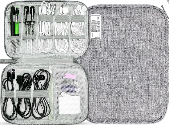 GLUN® Travel Gadget Wire Organiser, Grey Pack of 1, Waterproof, Portable, Lightweight & Durable Bag for Cables, Power Bank, Hard Drive, Earphones & Small Accessories