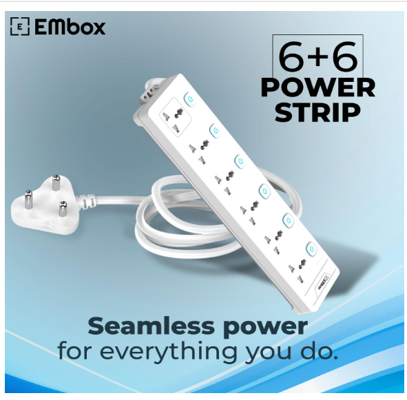 Embox 5 Meter Extension Board with USB| Extension Board with Switches 6 Universal Sockets Spike Guard | LED Indicator 2500W Extension Cord - Image 2